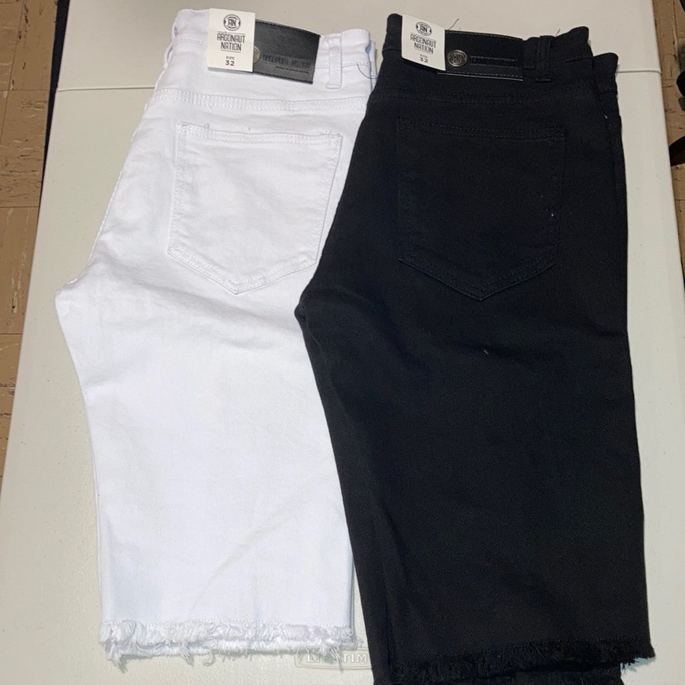 2 pair black and white ripped style slim fit shorts (argonaut nation)